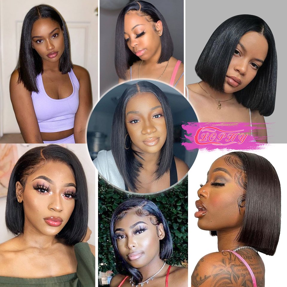 Cheap Raw Brazilian Hair Bone Straight Short Bob Wigs Human Hair Lace Front Wigs For Black Women HD Lace Frontal Wig Human Hair