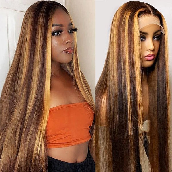 13x4 Human Hd Lace Front 180% Density Virgin Hair Highlighted Wigs With Color Hd Highlighted 28 inch Human Wig For Black Women
