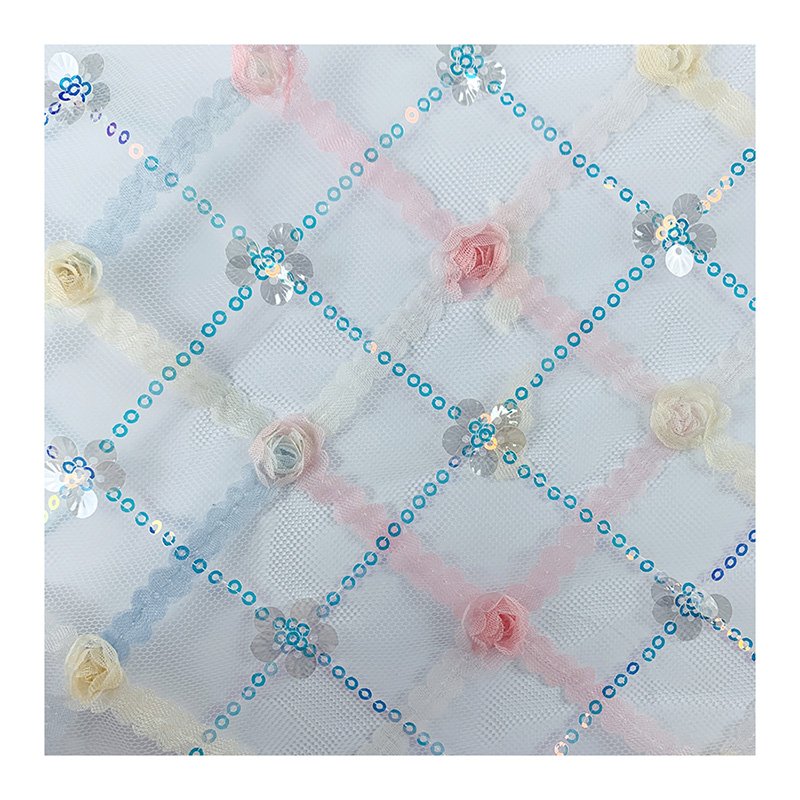 Factory cheap price Factory made machine beads embroidery beaded Grid embroidery 100% polyester embroidery for dress
