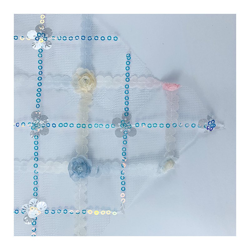 Factory cheap price Factory made machine beads embroidery beaded Grid embroidery 100% polyester embroidery for dress