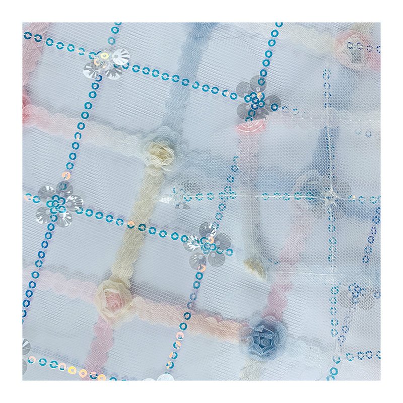 Factory cheap price Factory made machine beads embroidery beaded Grid embroidery 100% polyester embroidery for dress