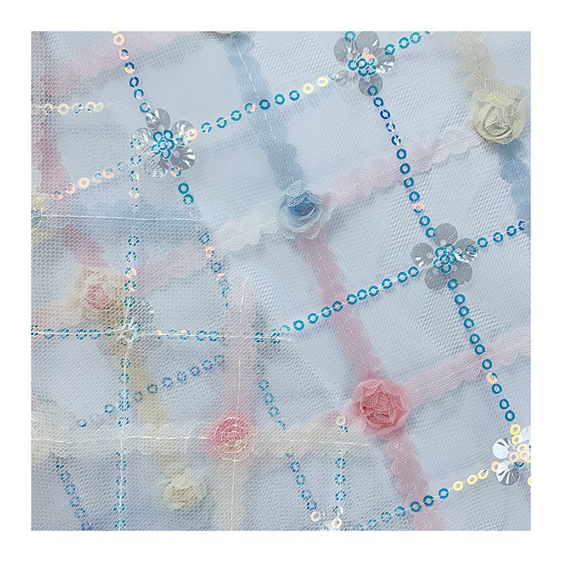Factory cheap price Factory made machine beads embroidery beaded Grid embroidery 100% polyester embroidery for dress