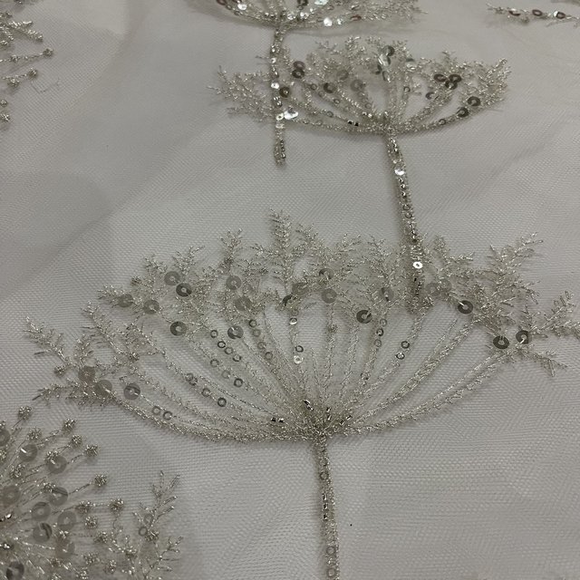 Dandelion design Polyester Luxury Beautiful Gauze Tulle Sequin Embroidered Bridal Glitter Fabric For Wedding Dress