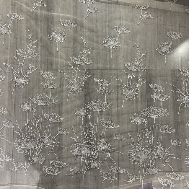 Dandelion design Polyester Luxury Beautiful Gauze Tulle Sequin Embroidered Bridal Glitter Fabric For Wedding Dress