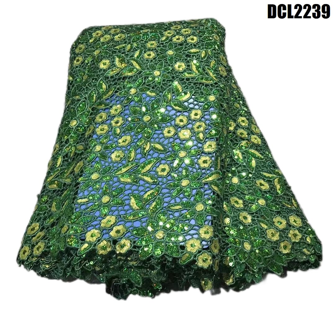 High quality Mint Green guipure sequin embroidered lace fabric luxury water soluble cord sequin lace fabric for women's dress