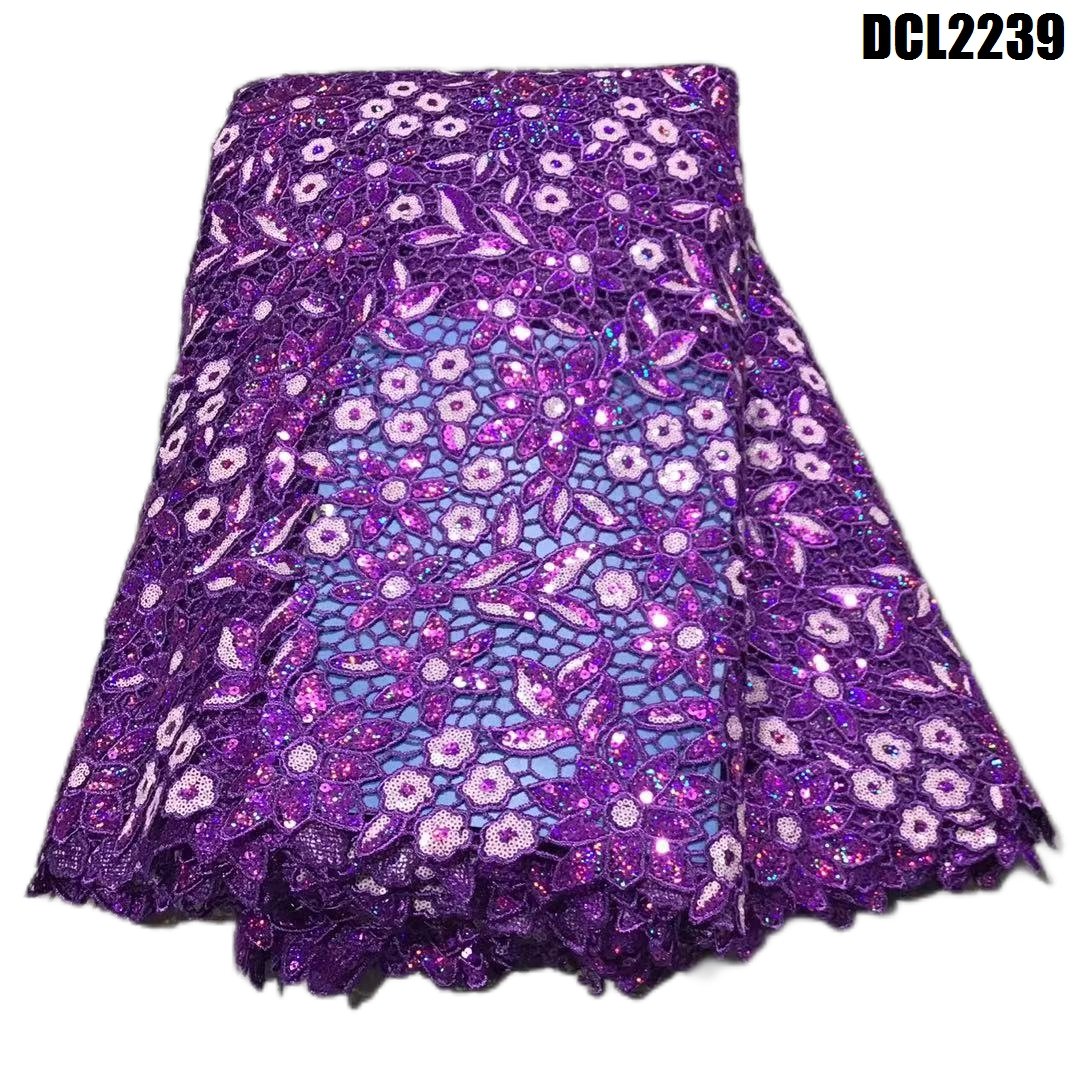 High quality Mint Green guipure sequin embroidered lace fabric luxury water soluble cord sequin lace fabric for women's dress