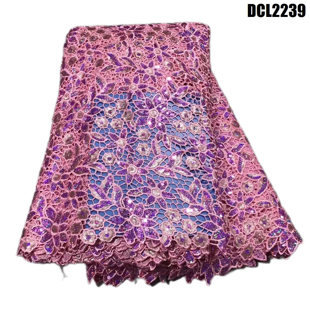 High quality Mint Green guipure sequin embroidered lace fabric luxury water soluble cord sequin lace fabric for women's dress