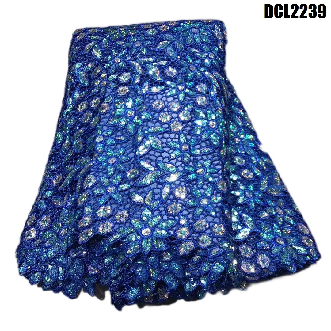 High quality Mint Green guipure sequin embroidered lace fabric luxury water soluble cord sequin lace fabric for women's dress