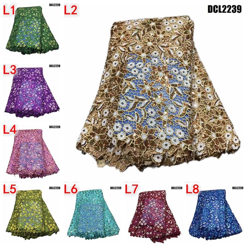 High quality Mint Green guipure sequin embroidered lace fabric luxury water soluble cord sequin lace fabric for women's dress