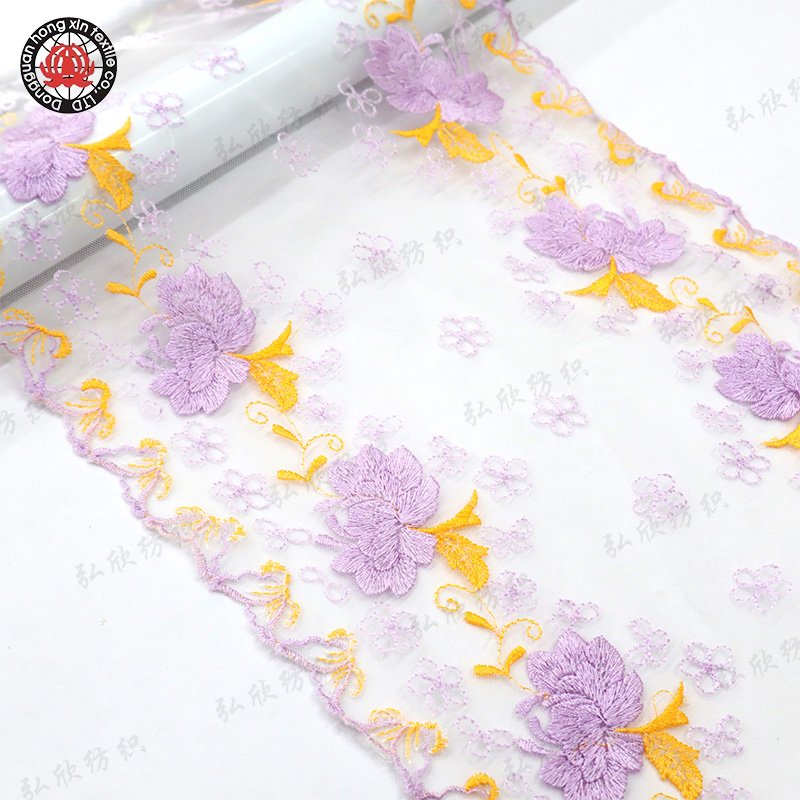 Newly designed soft embroidered lace women's underwear decoration diamond mesh fabric