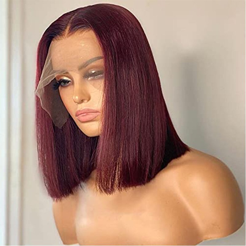 2024 Fashion Natural Hair Female Lace Wig Wine Red Short Hair Synthetic Lace Wigs for Women