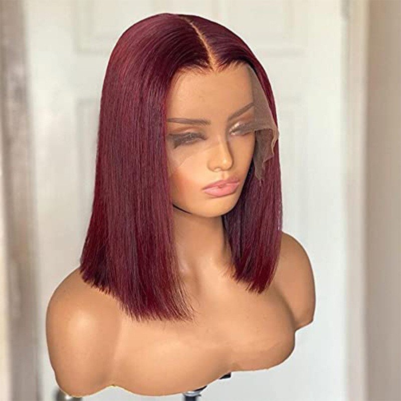 2024 Fashion Natural Hair Female Lace Wig Wine Red Short Hair Synthetic Lace Wigs for Women