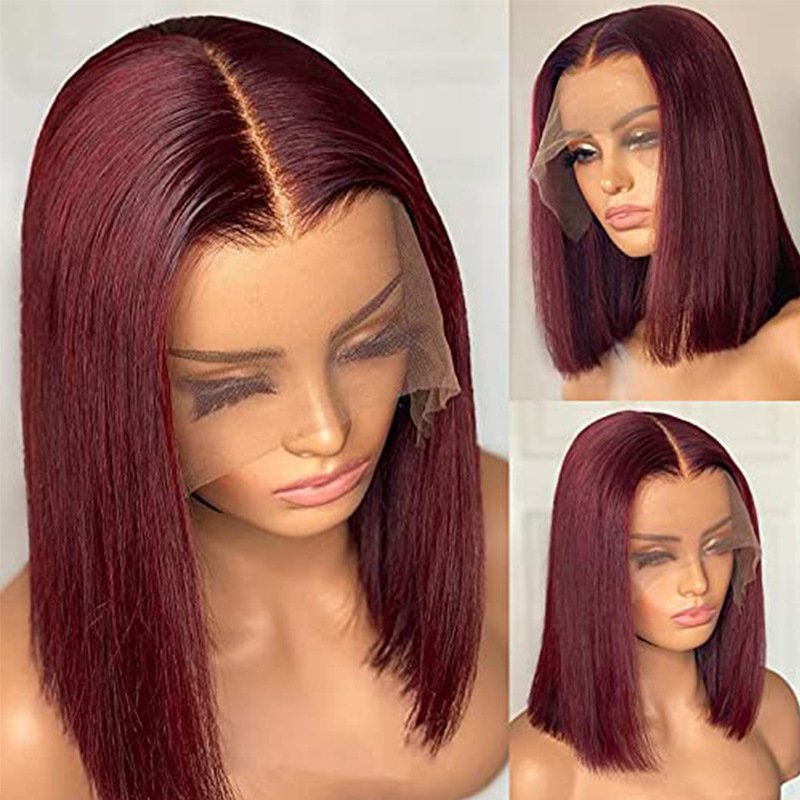 2024 Fashion Natural Hair Female Lace Wig Wine Red Short Hair Synthetic Lace Wigs for Women