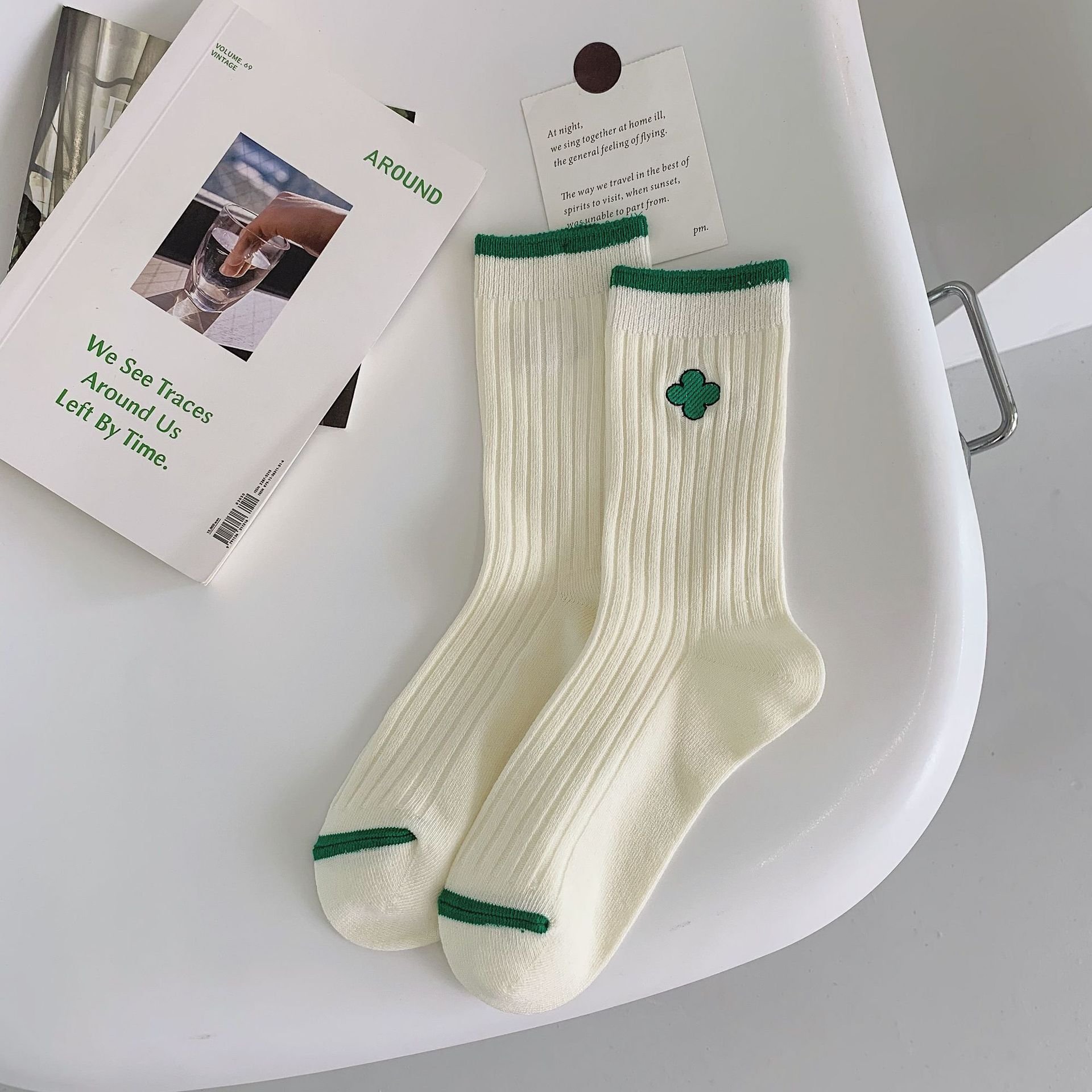 men women unisex gym work dress custom vintage embroidered long knit ribbed crew socks with basic black and white stripes cable