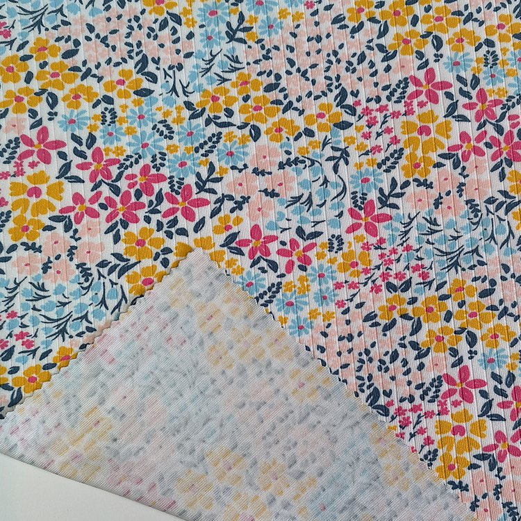 New design knitted 190gsm polyester spandex printed brush rib fabric for women t-shirt,blouse,dress