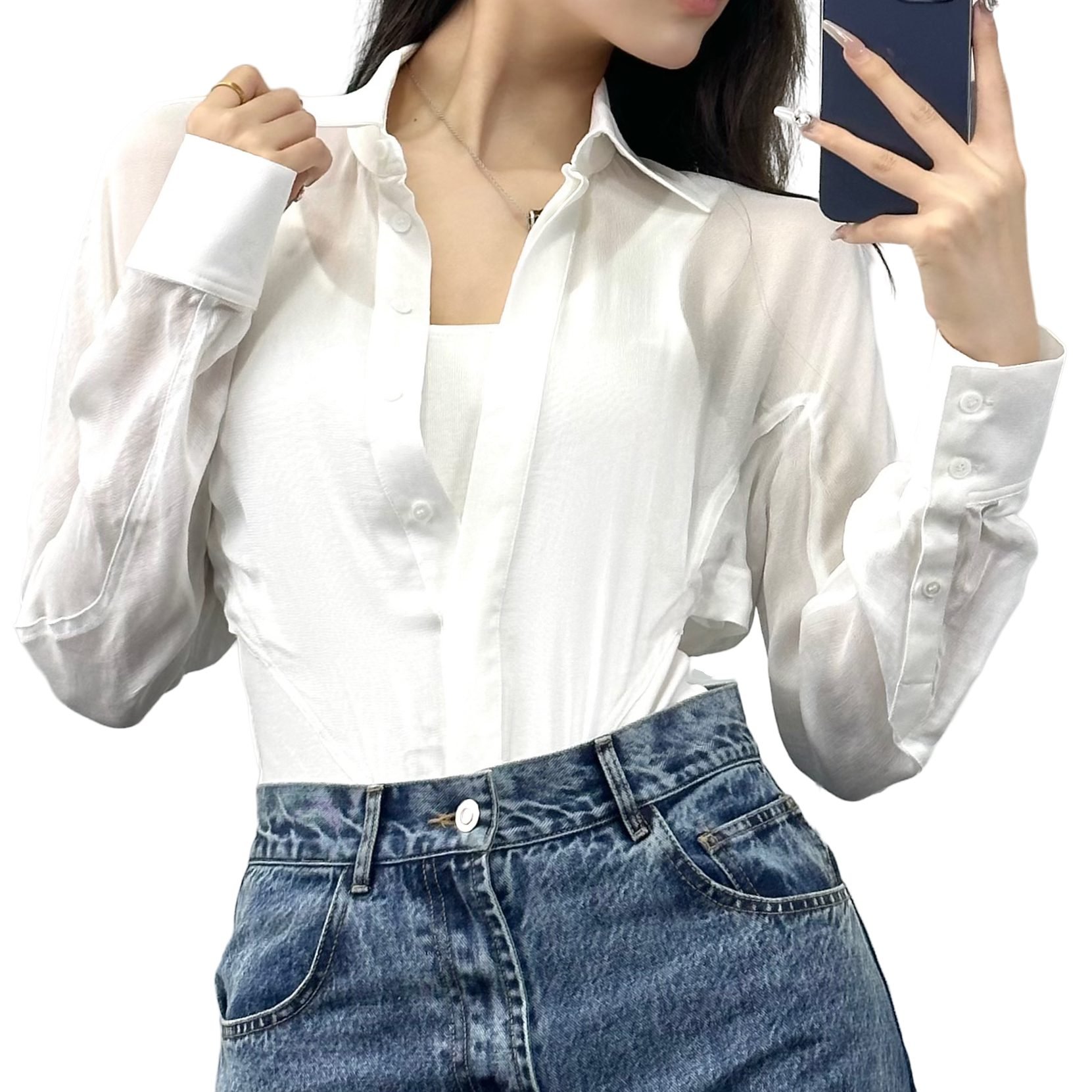 Luxury brand women's clothing White cotton-jersey and pique thong Button-Down Bodysuit Layered ribbed Puff Sleeve shirt bodysuit