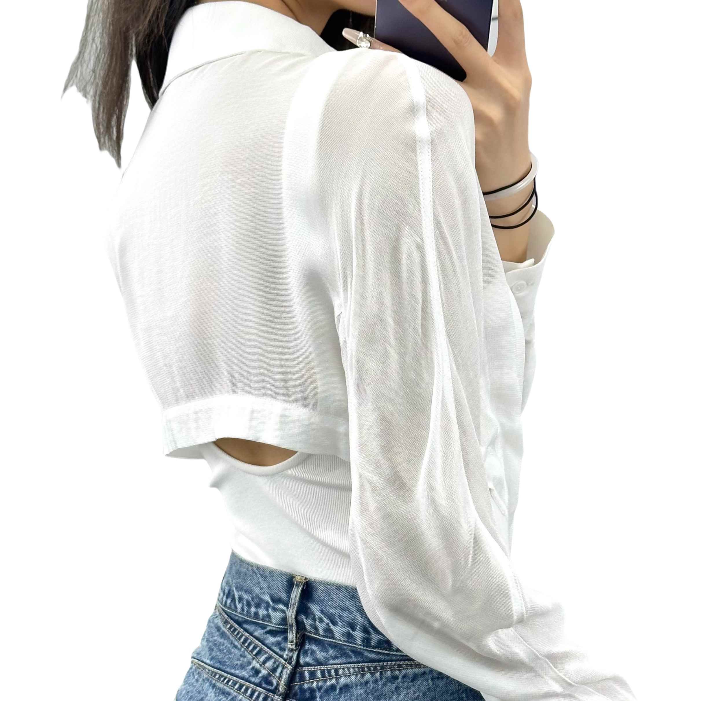 Luxury brand women's clothing White cotton-jersey and pique thong Button-Down Bodysuit Layered ribbed Puff Sleeve shirt bodysuit