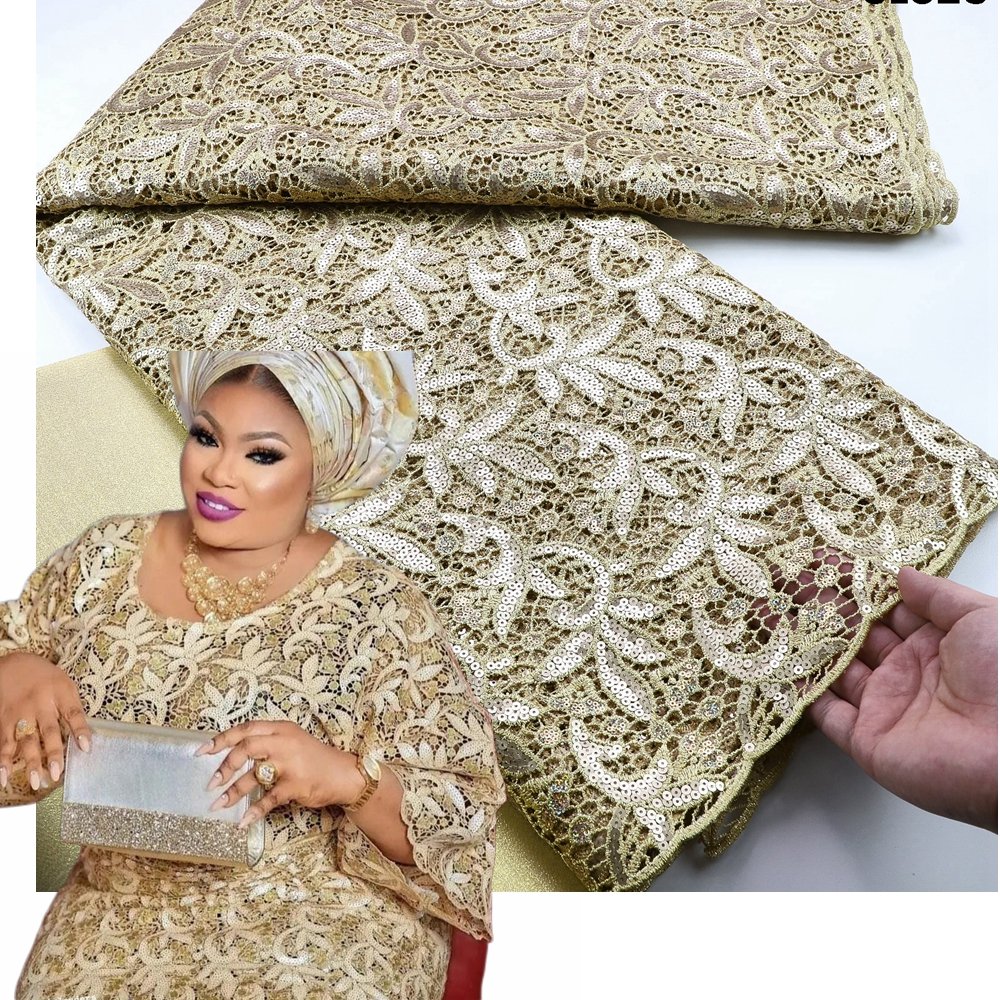 Luxury Fabric Best Quality Lace African Guipur Dubai Water Soluble Embroidery Soft Sequins Lace Fabric For Middle East Wedding