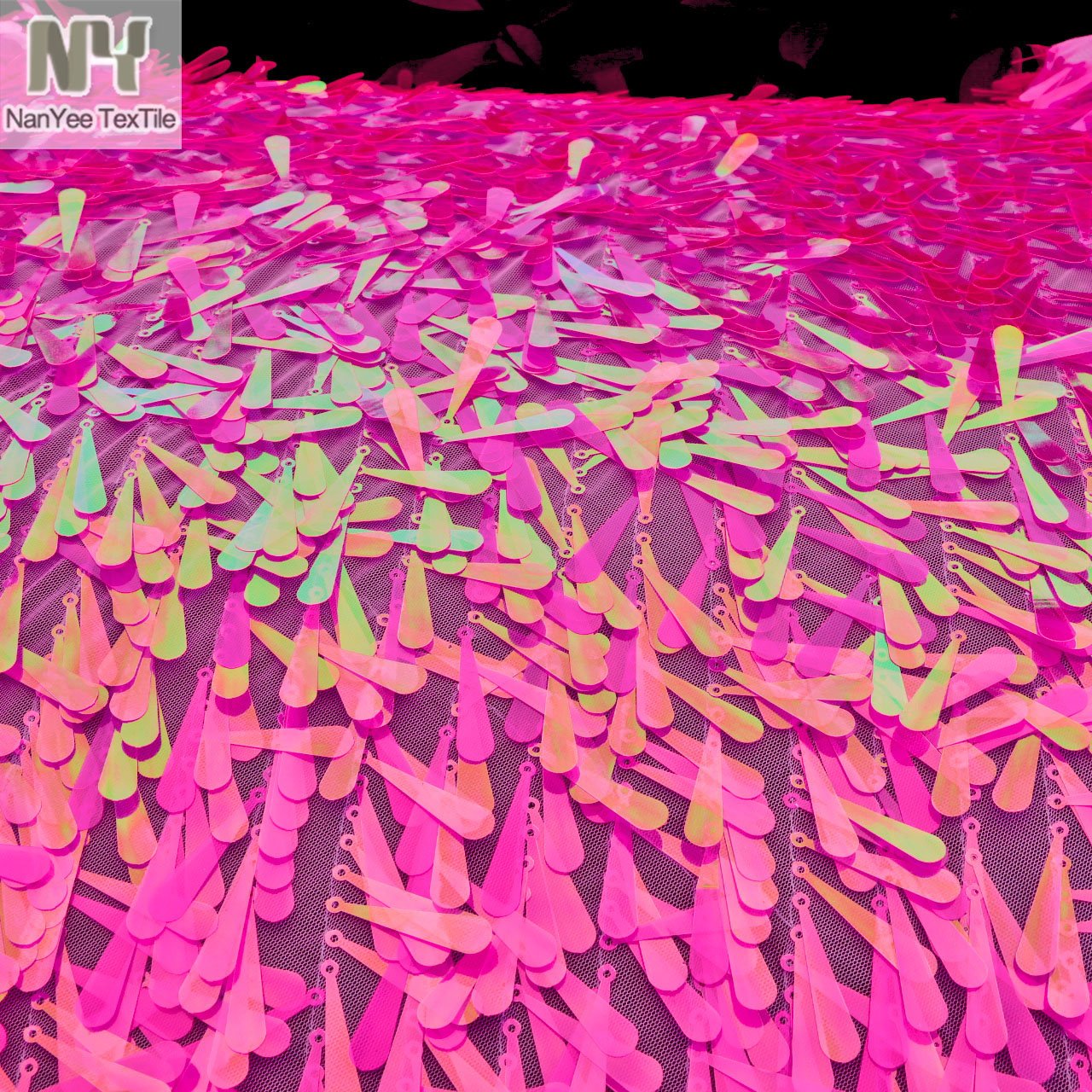 Nanyee Textile Special Embroidery Fluorescent Fuchia Tapered Shape Sequin Fabrics