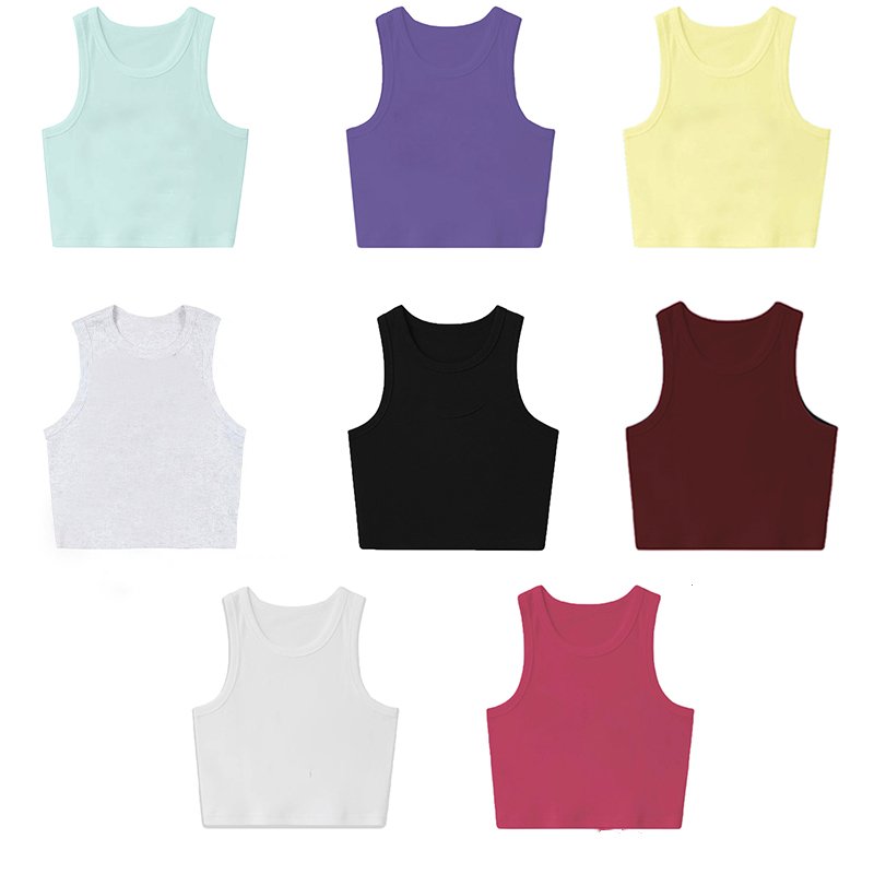 RUICHI 220 GSM 92% Cotton 8% Spandex Women's Ribbed Knit Crop Tank Top Round Neck Sleeveless Crop Top singlets
