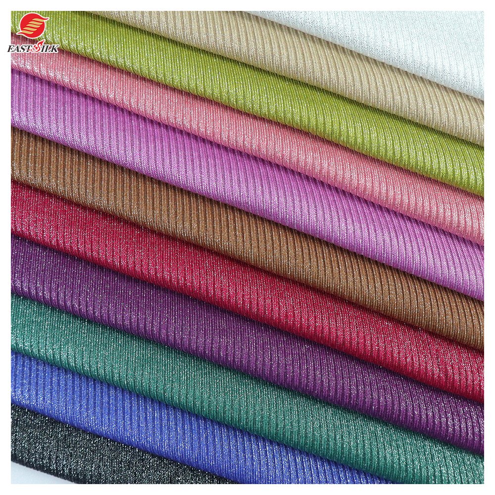 2023 spring summer Popular Textiles Custom 95 Polyester 5 Spandex foil Rib Knit metallic garment material Fabrics For clothing