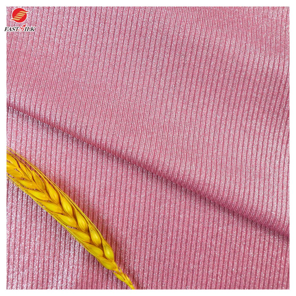 2023 spring summer Popular Textiles Custom 95 Polyester 5 Spandex foil Rib Knit metallic garment material Fabrics For clothing