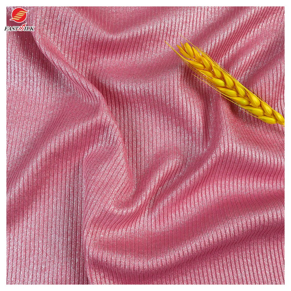 2023 spring summer Popular Textiles Custom 95 Polyester 5 Spandex foil Rib Knit metallic garment material Fabrics For clothing