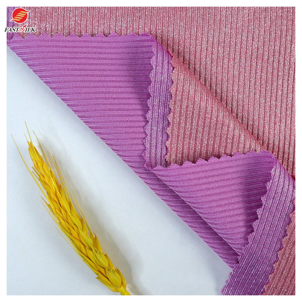 2023 spring summer Popular Textiles Custom 95 Polyester 5 Spandex foil Rib Knit metallic garment material Fabrics For clothing