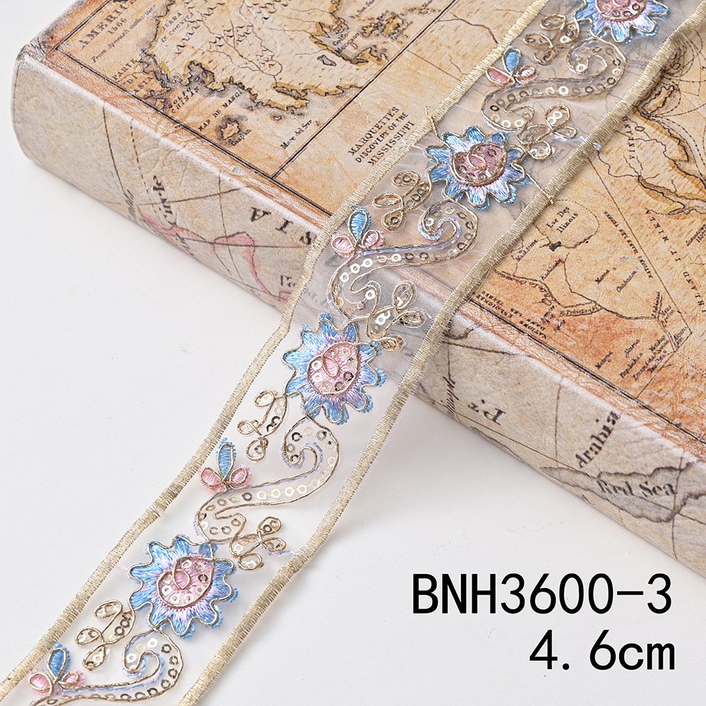 Vintage Ethnic Flower Embroidery Ribbon Lace Trim Fabric Sewing Diy Clothes Accessories