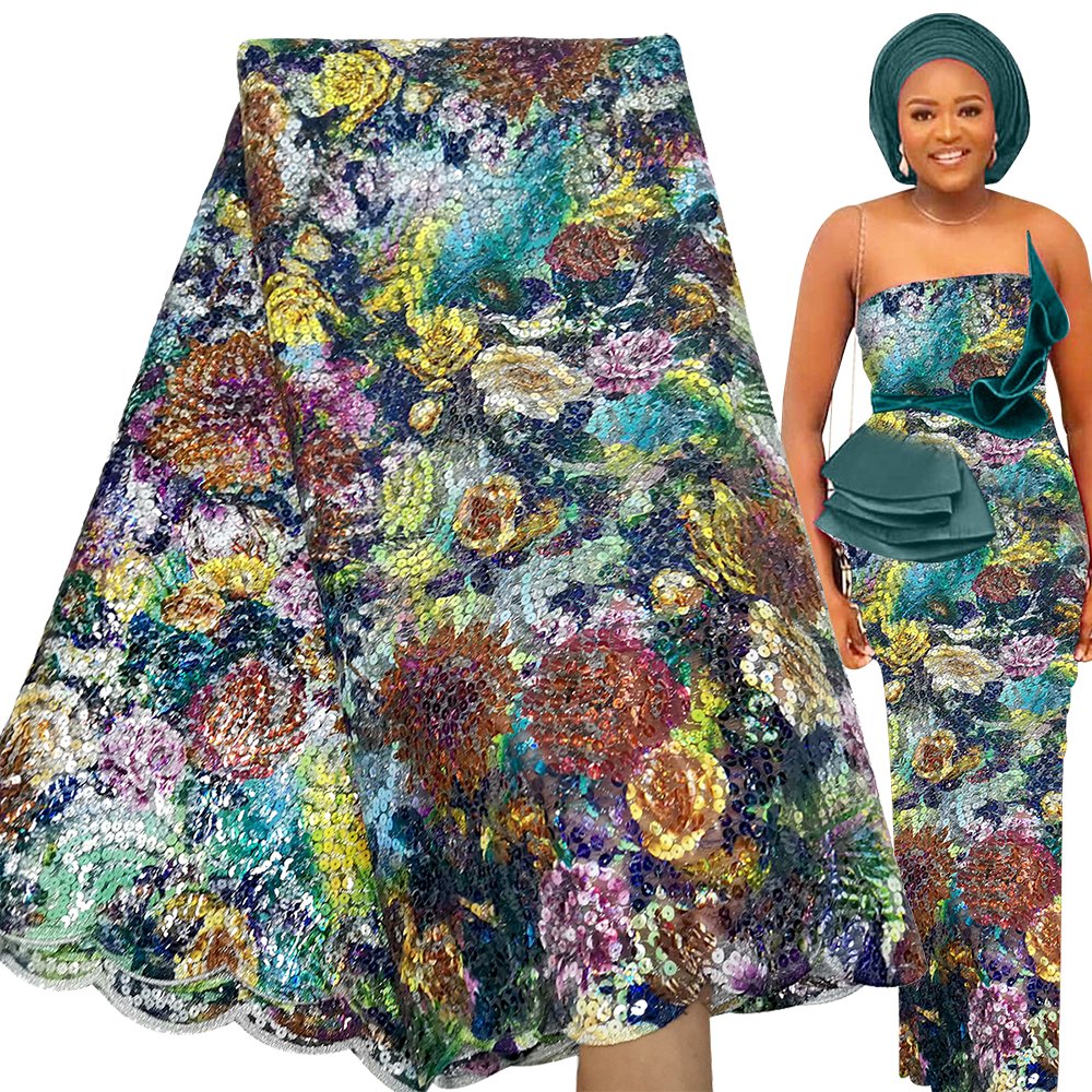 Bestway African Bridal Colorful Rose Sequins Embroidery French Tulle Lace Fabric