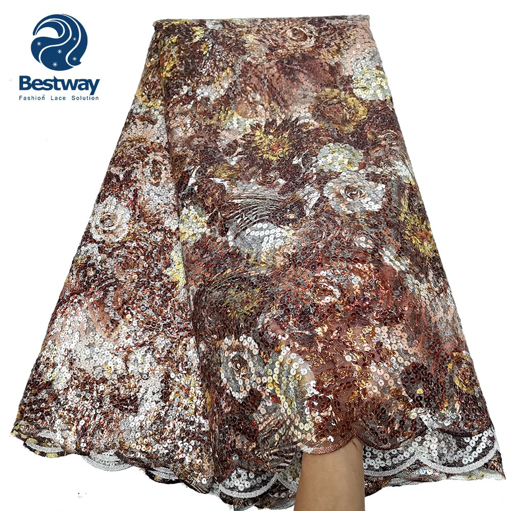 Bestway African Bridal Colorful Rose Sequins Embroidery French Tulle Lace Fabric