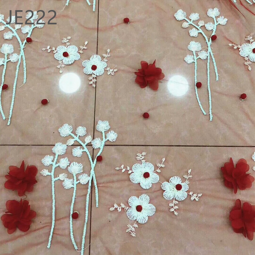 Hot Sale Free Samples Polyester Fabric Embroidery New Designs Colorful Lace Applique Fabric