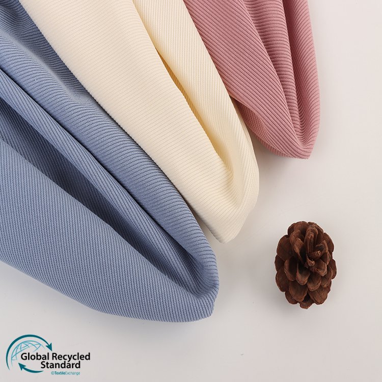 Women Clothing Recycle Polyester Fabric RPET Eco-friendly GRS Rib Fabric 97%Recycle Polyester 3%SP 250gsm Ready-to-ship Goods