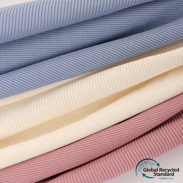 Women Clothing Recycle Polyester Fabric RPET Eco-friendly GRS Rib Fabric 97%Recycle Polyester 3%SP 250gsm Ready-to-ship Goods