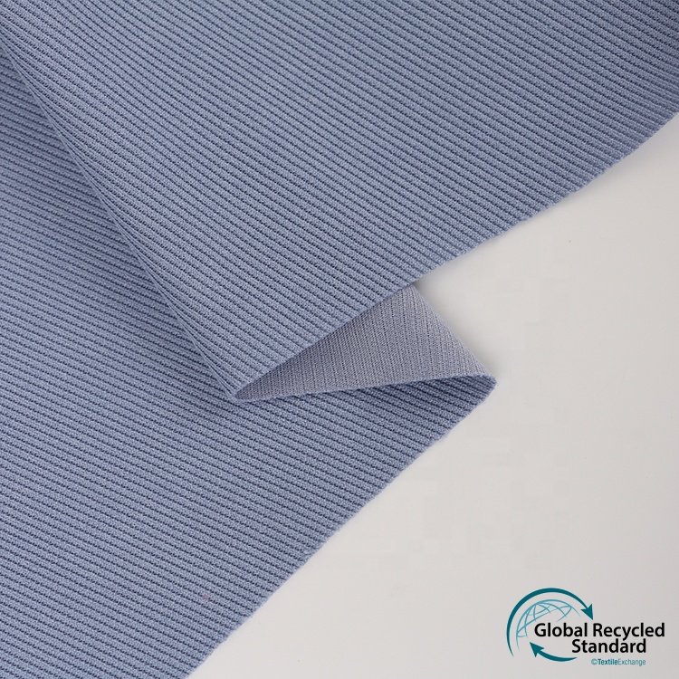Women Clothing Recycle Polyester Fabric RPET Eco-friendly GRS Rib Fabric 97%Recycle Polyester 3%SP 250gsm Ready-to-ship Goods