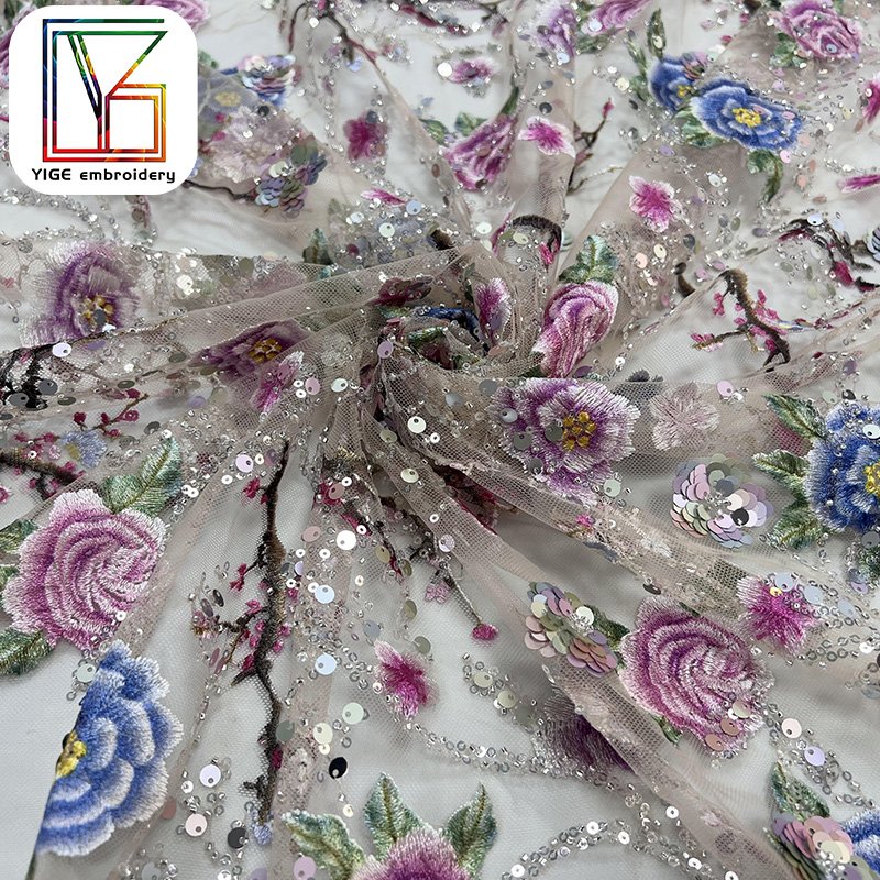 white heavy beaded lace fabric women pearls sequins fabric 3D beaded embroidery Tulle material Luxury african bridal lace fabric