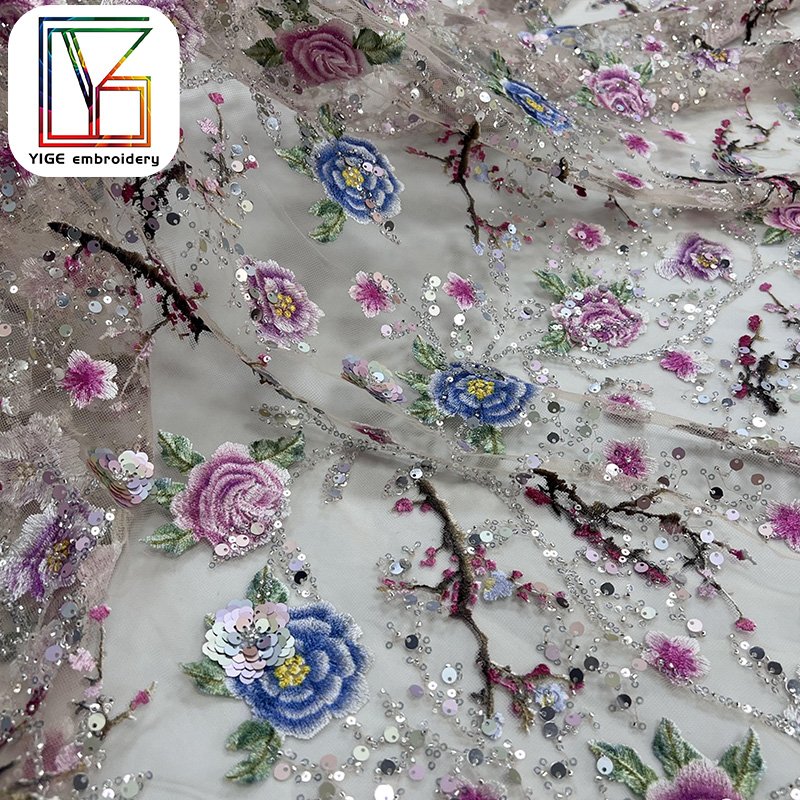 white heavy beaded lace fabric women pearls sequins fabric 3D beaded embroidery Tulle material Luxury african bridal lace fabric