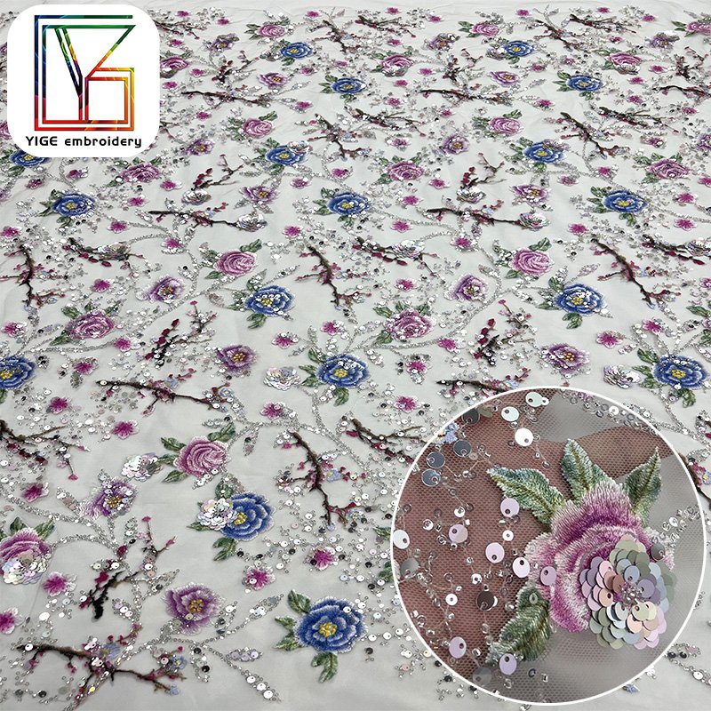 white heavy beaded lace fabric women pearls sequins fabric 3D beaded embroidery Tulle material Luxury african bridal lace fabric