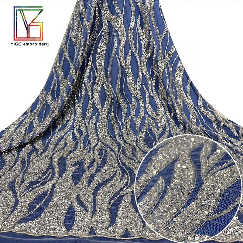 wholesale High-quality beaded white lace sparkle sequins women Wedding embroidery fabric african Dress Fabric