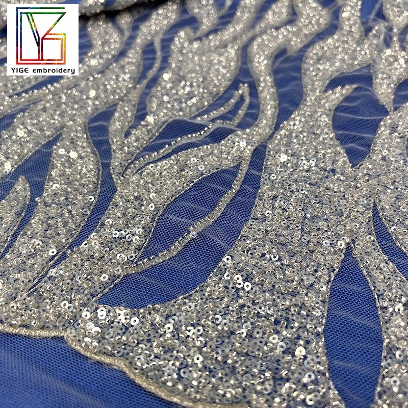wholesale High-quality beaded white lace sparkle sequins women Wedding embroidery fabric african Dress Fabric