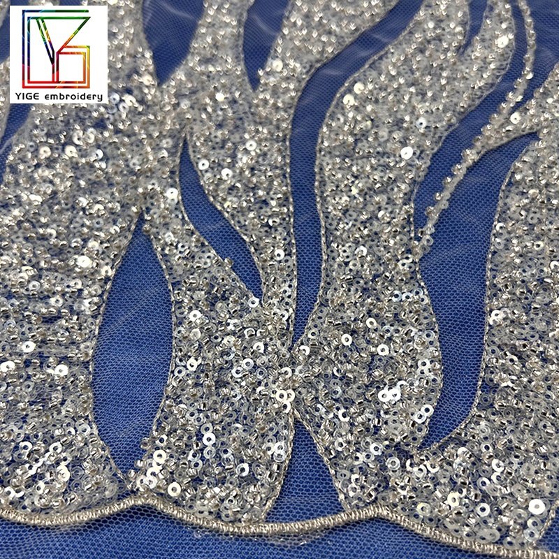 wholesale High-quality beaded white lace sparkle sequins women Wedding embroidery fabric african Dress Fabric