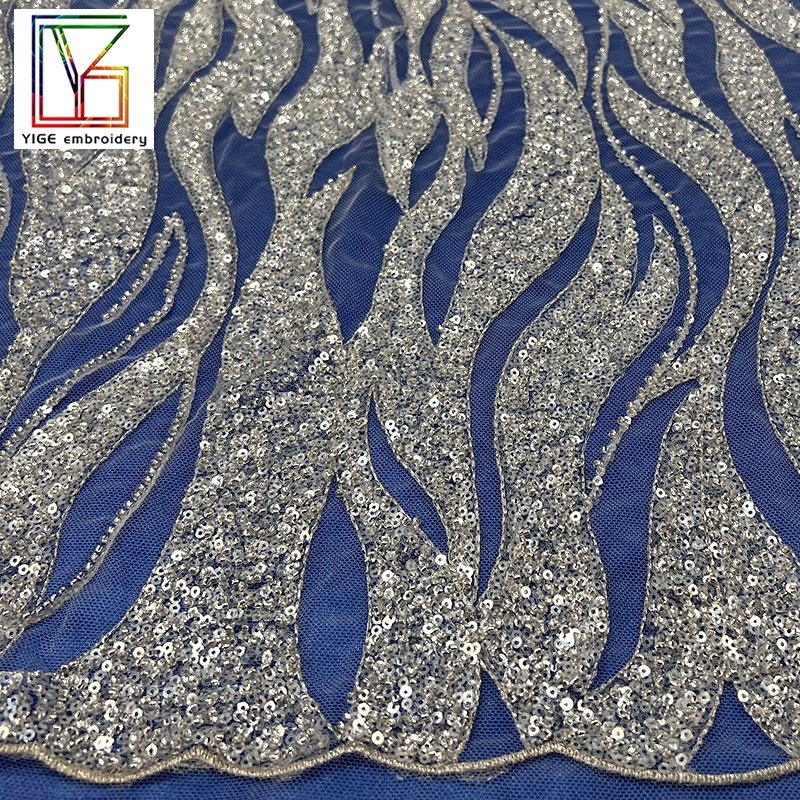 wholesale High-quality beaded white lace sparkle sequins women Wedding embroidery fabric african Dress Fabric