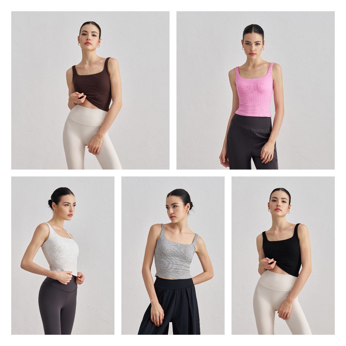 YISHENHON In Stock Low Square necked Skin Friendly Removable Cup Crop Yoga Gym Bras For women Ribbed Fitness Sports Tanks Tops