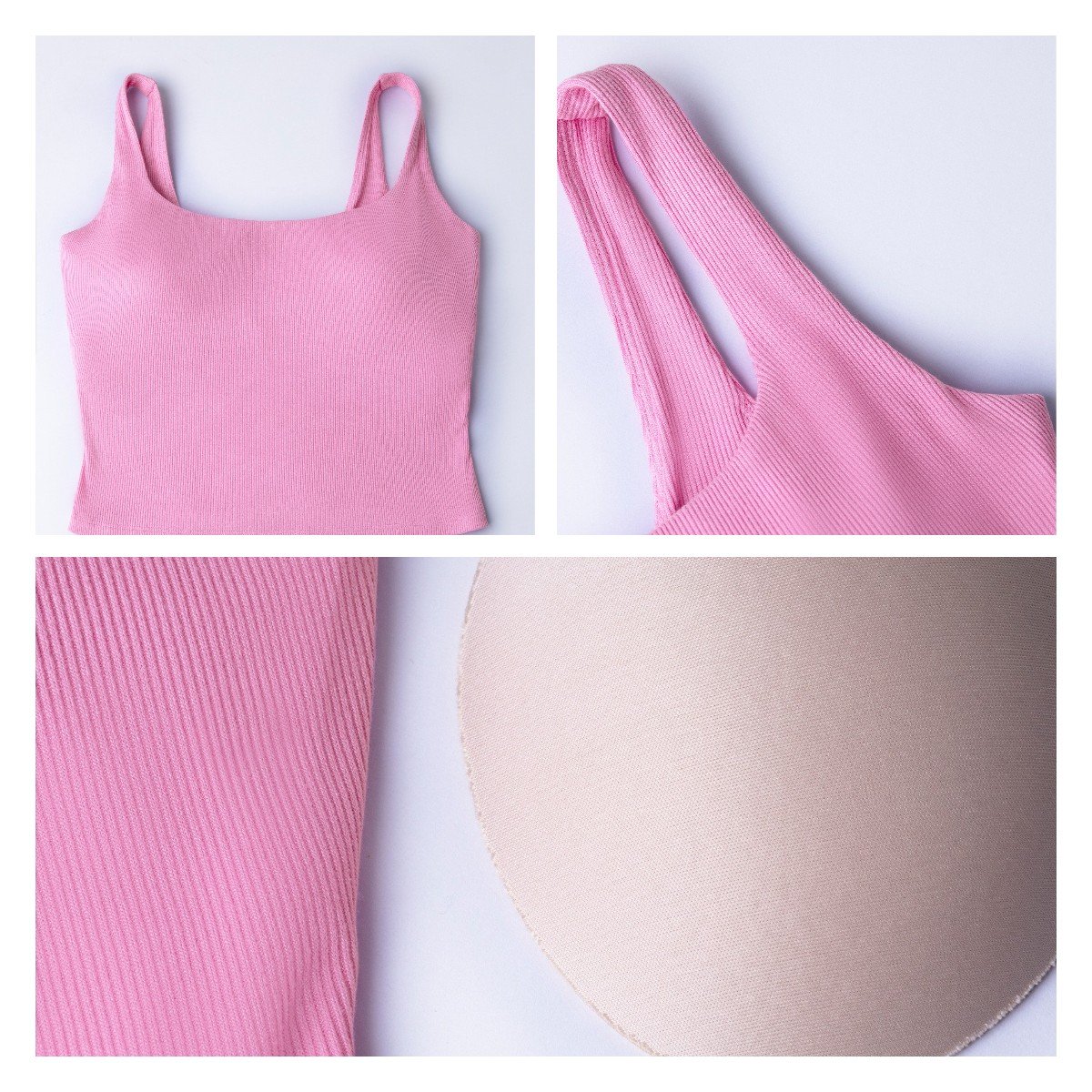 YISHENHON In Stock Low Square necked Skin Friendly Removable Cup Crop Yoga Gym Bras For women Ribbed Fitness Sports Tanks Tops
