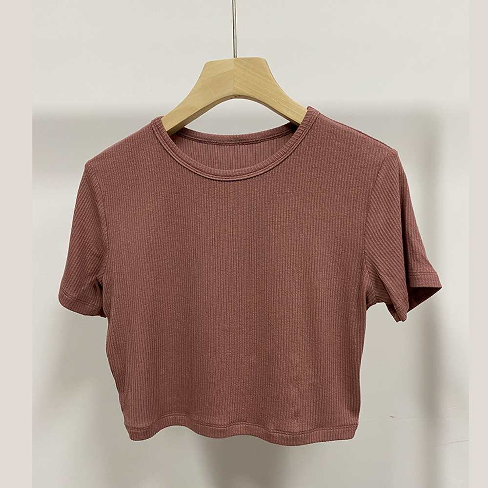 2024 New Arrival Womens Casual Sports Short Sleeve Top Spandex Fabric tshirts Ribbed Crop Top Womens