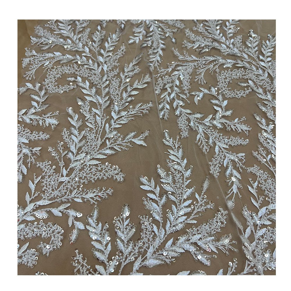 french embroidery Wedding Dress Bridal Crystal Sequins Fabric African women 3D Heavy Beaded Lace Tulle Bridal White Lace Fabric