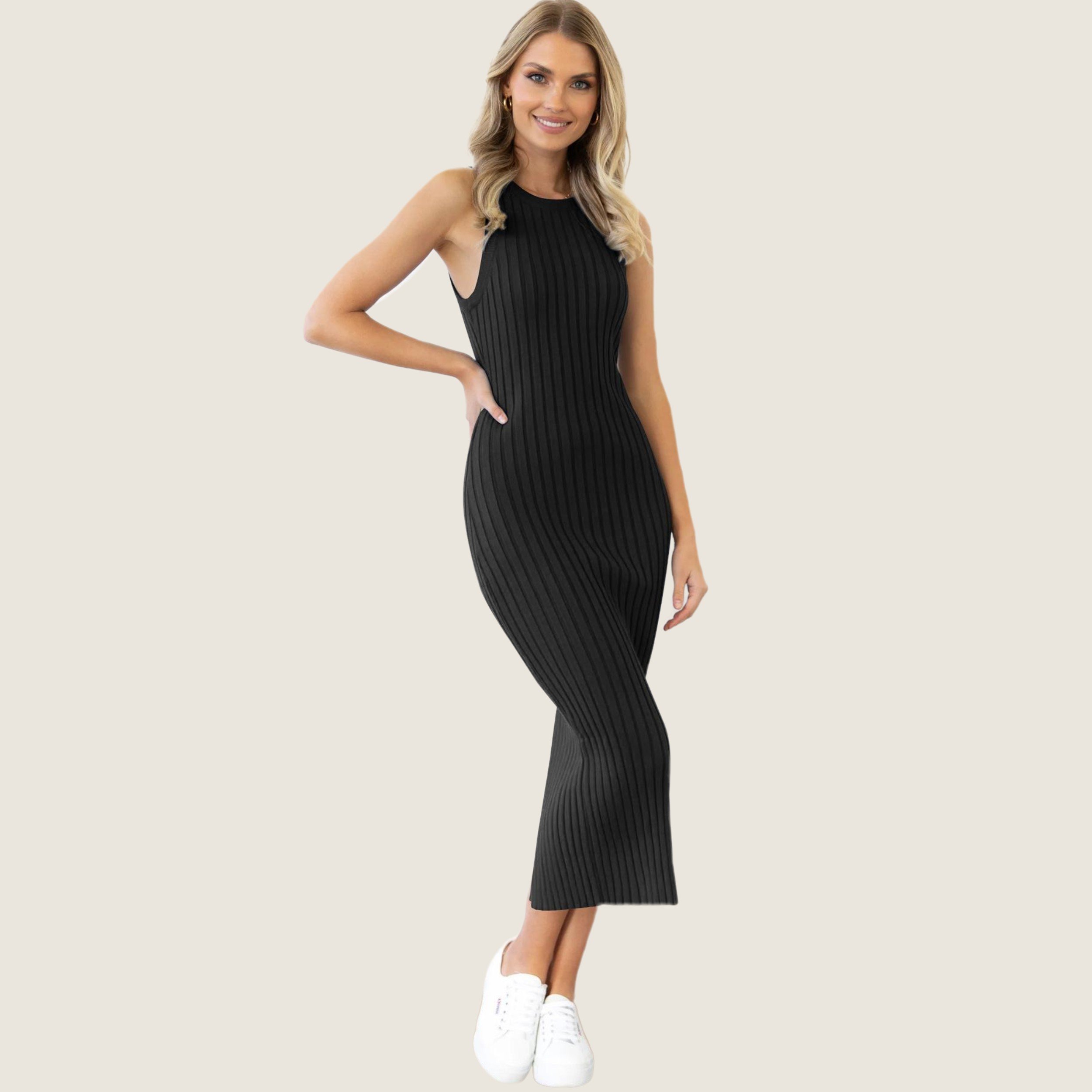 Women's Casual Knit Ribbed Classic Sleeveless Dresses Plain Slim Midi Dress