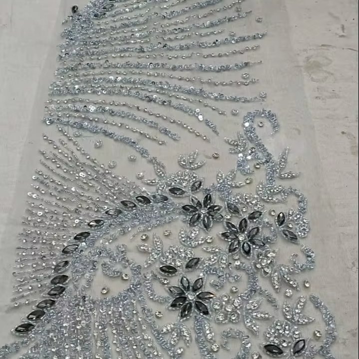 High Quality Luxury Beaded Fabric with Zircon Handmade 100% Polyester Best Price Export from Indian Supplier for Garments Making