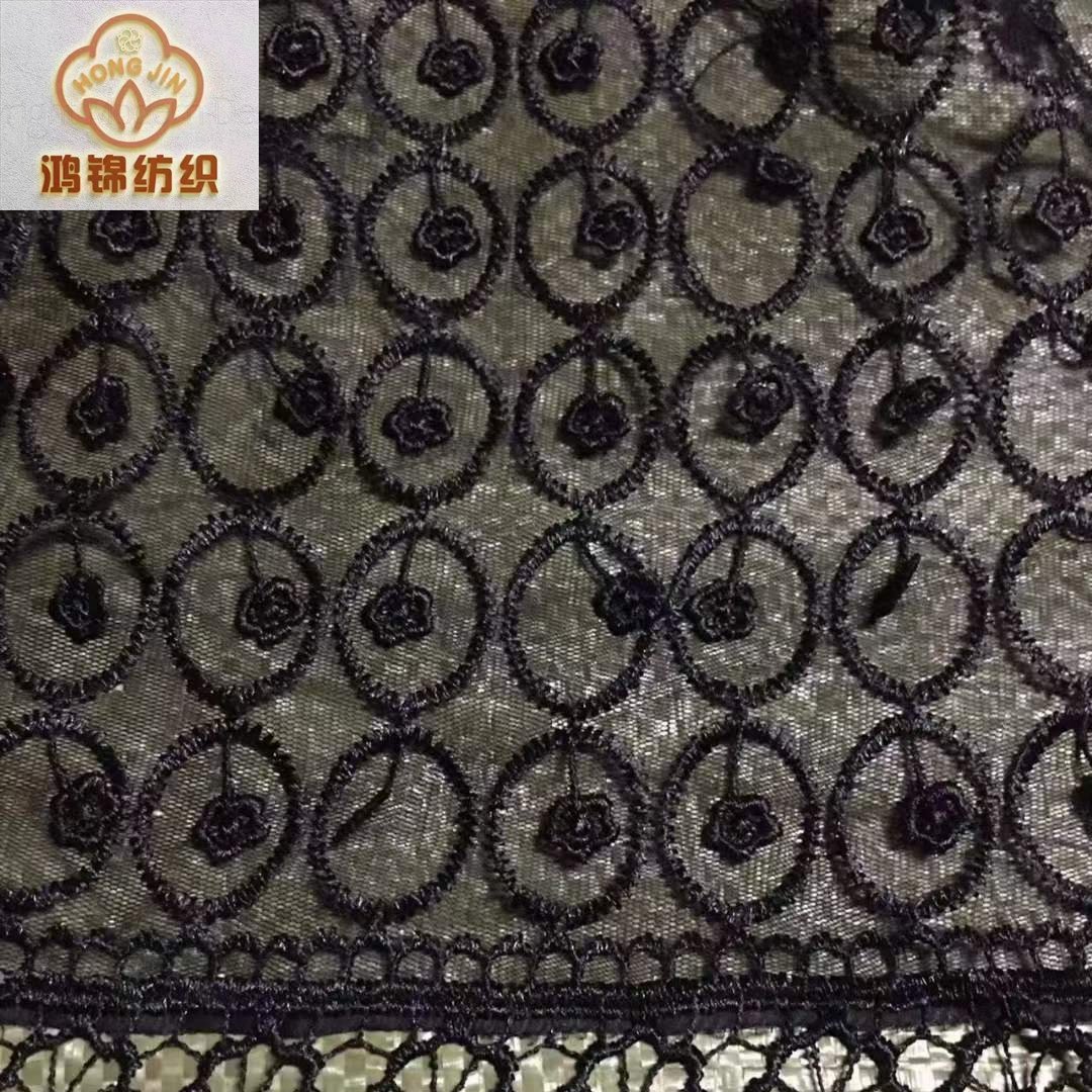 New designs high quality 100% polyester mesh embroidery all black cheap price stock fabric