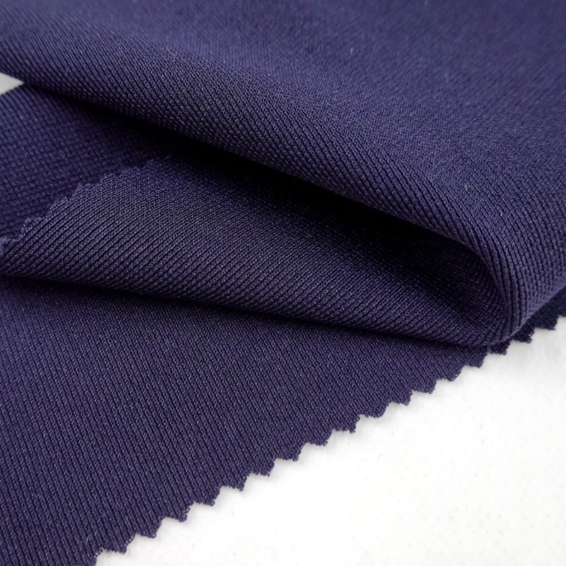 Eco friendly navy blue DTY polyester spandex knitting recycled ribbed fabric for winter sweater